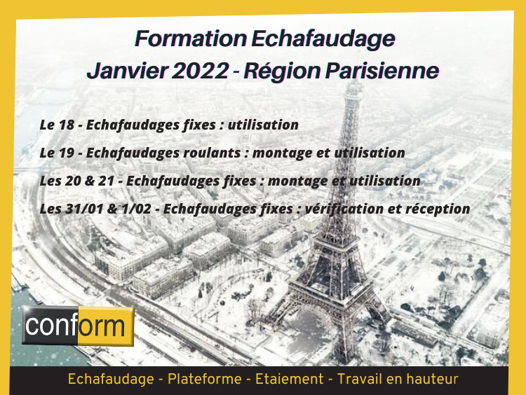 Formations Echafaudage - Janvier 2022 - Région Parisienne