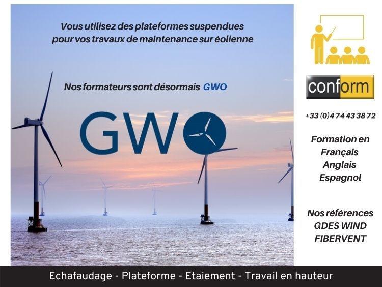 Formation montage, vérification et utilisation des plateformes suspendues sur éolienne Formation montage, vérification et utilisation des plateformes suspendues sur éolienne