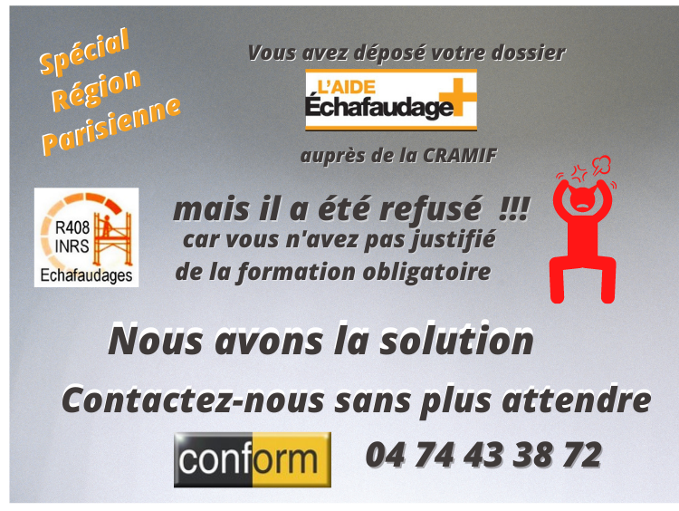 !!! Spécial Ile de France !!!! Formation R408 (Aide Echafaudage +) !!! Spécial Ile de France !!!! Formation R408 (Aide Echafaudage +)
