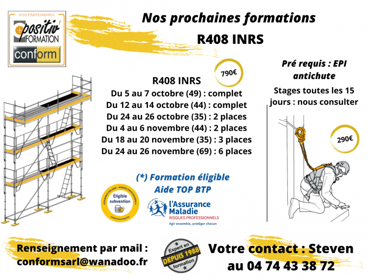 Formation Echafaudage R408 INRS sur la France